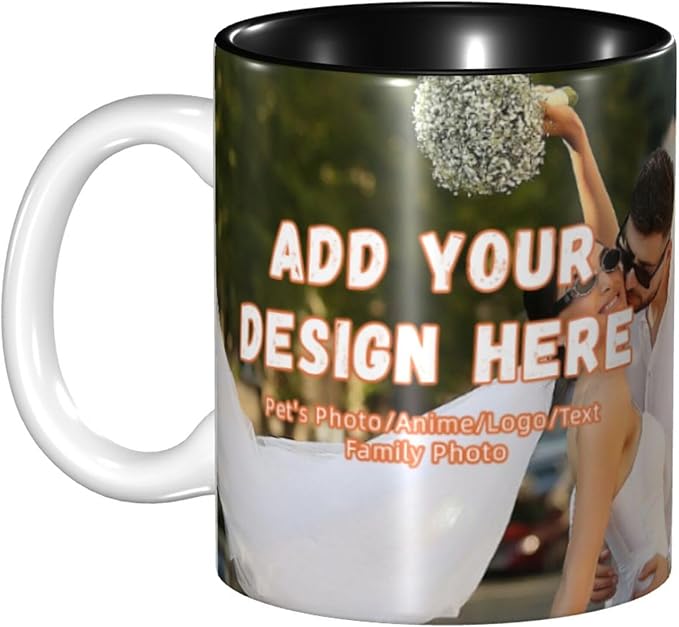Custom Color Mugs with Partial or Full-Size Printing Customizable Photos and Text Coffee Mugs Creative Multicolor Designs Image (Full-Width, Black)