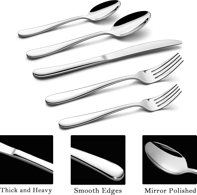 HaWare Heavy Duty Silverware Set with Serving Utensils, 45 Pieces Stainless Steel Flatware, Weight Tableware for 8, Modern Cutlery for Home, Dishwasher Safe, Mirror Polished