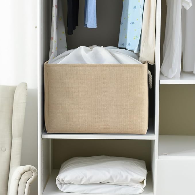 TheWarmHome Storage Bin for Shevles - Extra Jumbo 3Pack 20.5L횞15.7W횞13.8H inch Organization and Storage Basket for Organizing, Fabric Storage Cubes for Closet Shoe Linen Decorative (Beige)