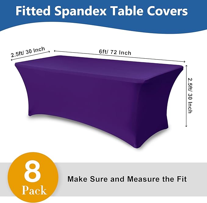 Enjoyidea Fitted Stretch Table Cover for 6 ft Rectangle Tables-8 Pack Dark Purple Spandex Tablecloth-Elastic Folding Tablecloths for Party, Vendor Booth Display, Banquet Buffet Event, Craft Trade Show