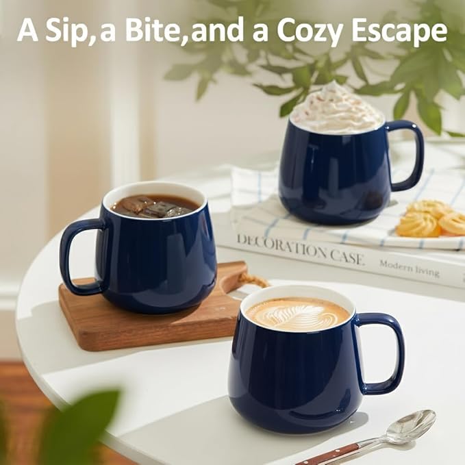 Teocera 16oz Ceramic Coffee Mugs Set of 4 ??Stackable Latte Cups, Microwave, Dishwasher & Oven Safe ??Ideal for Coffee, Cappuccino, Hot Chocolate, Housewarming Gifts, Dark Blue