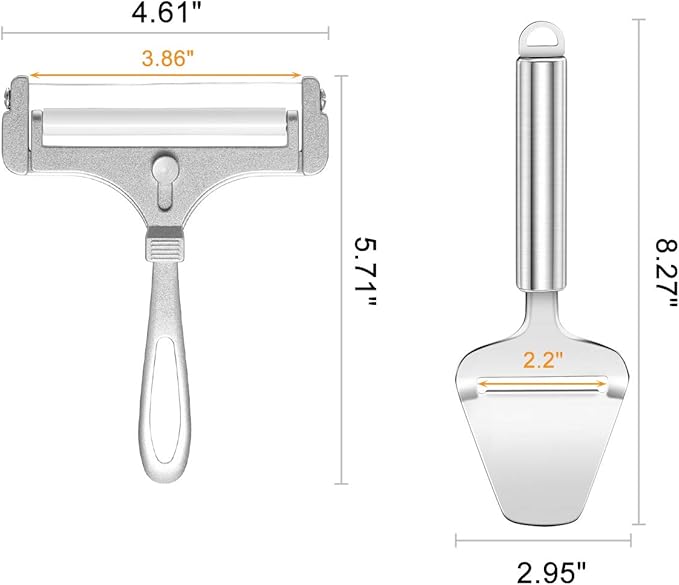 Cheese Slicer with Wire, WarmHut Stainless Steel Cheese Slicer Set and Cheese Cutter Plane for Soft, Semi-hard, Hard Cheeses Kitchen Tool, Set of 2