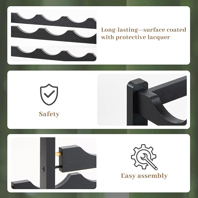Wine Rack竊똁amboo Wine Storage Cabinet Shelf竊똂ountertop Wine Shelf- Freestanding Wine Holder for Kitchen & Pantry (Black, 3-Tier)