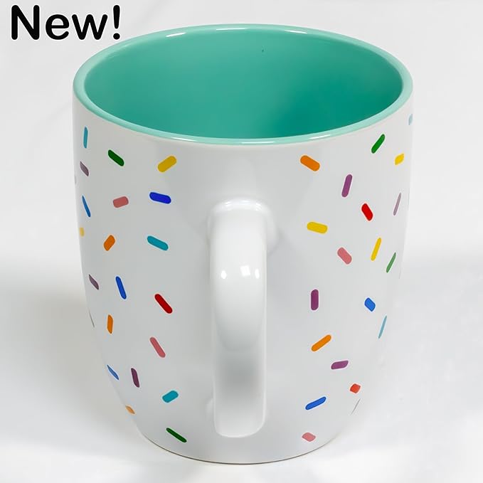 Mint Green Cute Coffee Mug with Rainbow Sprinkles | Birthday Cake Coffee Cup Gift | Large White Ceramic Cup | Ice cream and Dunkin Donuts Coffee Mugs