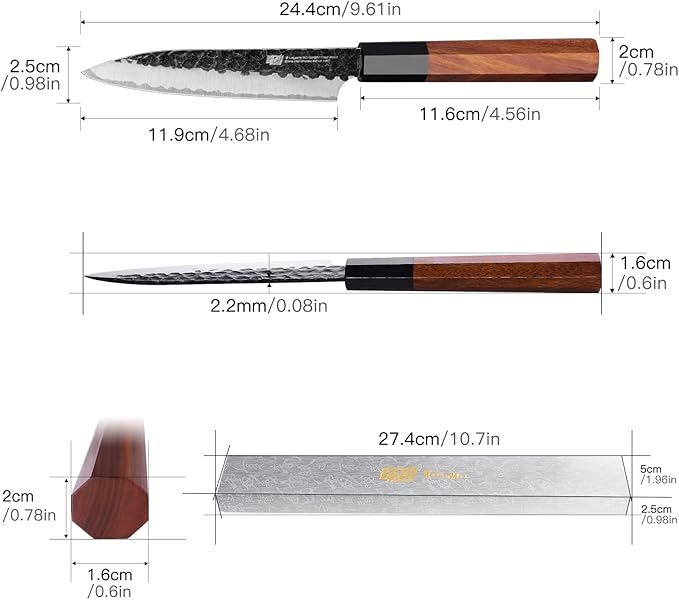 FINDKING Dynasty Series Kitchen Utility Knife, Multi-Purpose Japanese Paring Knife, 9Cr18MoV High Carbon Steel Blade, African Rosewood Octagonal Handle, Small, for Fruits Vegetables, 5 Inches