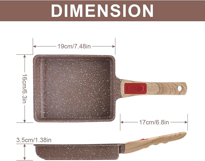 Ceramic Nonstick Tamagoyaki Pan, Japanese Omelette Pan egg pan with Detachable Handle, Oven Safe, 7.48??x 6.8??(Brown)