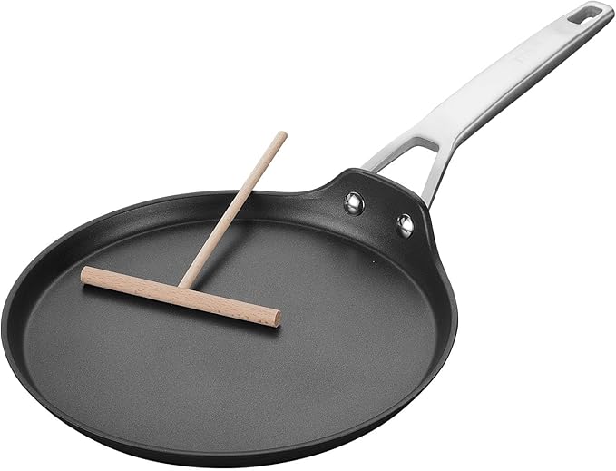 MsMk Crepe Pan with Spreader, 8 Inch Titanium and Ceramic Nonstick Flat Skillet Tortilla Egg Pan, Induction Compatible, PFOA Free, Oven Safe to 700째F