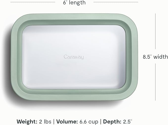 Caraway 6pc Glass Food Storage Set ??6.6 Cup Food Containers (6) - Ceramic Coated - Non Toxic, Non Stick with Lids - Microwave Safe - Mist