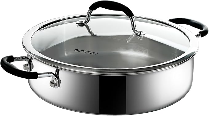 Tri-Ply Stainless Steel Saute Pan with Lid, 5 Quart Deep Saut챕 Pan with Comfortable Silicone Handle,11.5 Inch Frying Pan,Dishwasher and Oven Safe,Induction Stainless Steel Cookware