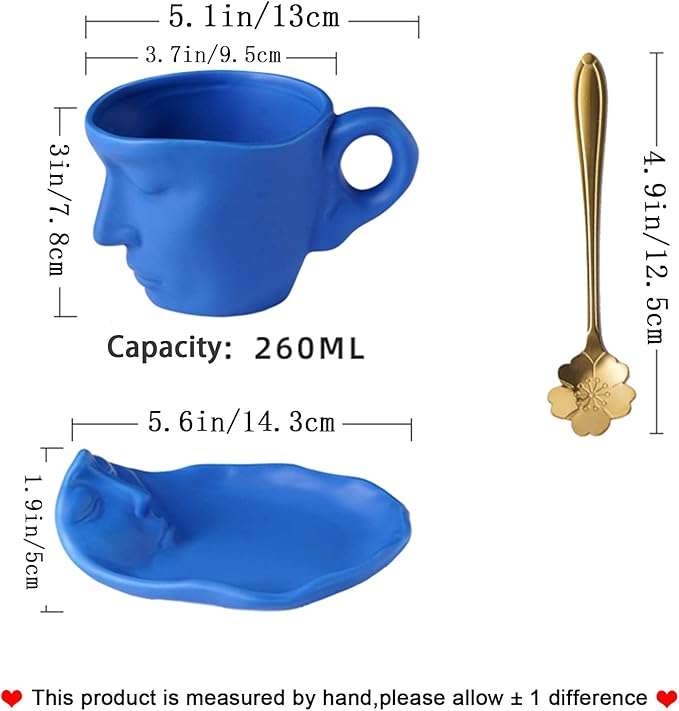 Tea Cup and Saucer Set Ceramic Kissing Couple Coffee Mug Set With Spoon Face Coffee Cup Unique Teacup and Saucer Valentine's Day Christmas Creative Gift