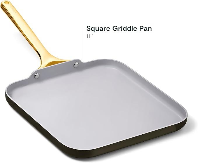 Caraway Square Griddle Pan - 11??Square Pan - Non-Stick Ceramic Coated - Non Toxic, PTFE & PFOA Free - Oven Safe & Compatible with All Stovetops - Black