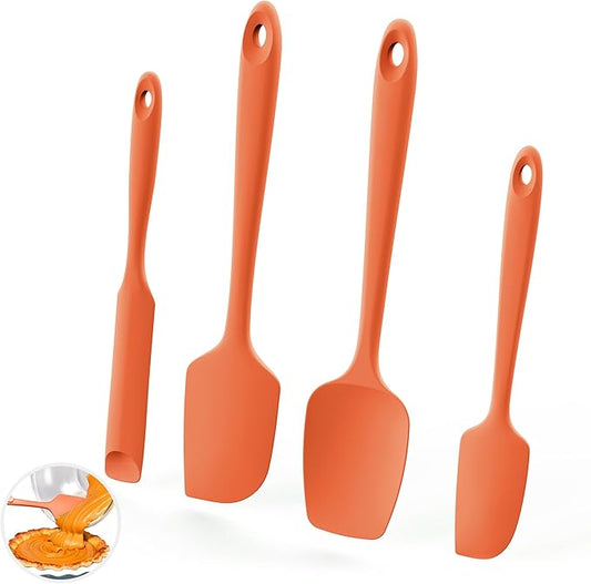 U-Taste 600쨘F Heat Resistant Silicone Spatulas: Flexible Food-Grade Silicon Baking Scraper, Kitchen Cooking Mixing Utensils with Upgraded Sturdy Handle Tip for Nonstick Cookware (4-Pc., Orange)