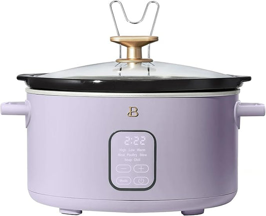 Beautiful 6 Quart Programmable Slow Cooker, 5 Cooking Presets, Digital Countdown Timer, Dishwasher Safe Parts by Drew Barrymore (Lavender)