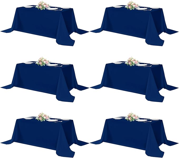 sancua Rectangle Tablecloths 6 Pack - 90x156 Inch - Navy Blue Washable Fabric Cloth Table Cloth, Large Reusable Polyester Table Covers for Wedding, Party, Birthday, Banquet