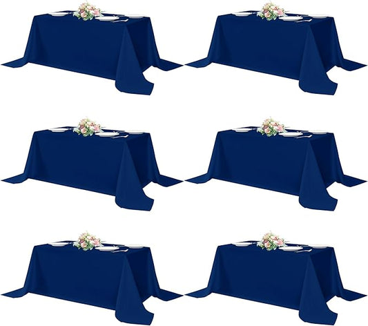 sancua Rectangle Tablecloths 6 Pack - 90x156 Inch - Navy Blue Washable Fabric Cloth Table Cloth, Large Reusable Polyester Table Covers for Wedding, Party, Birthday, Banquet