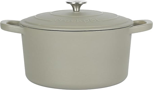 Crock-Pot Artisan 5-Quart Round Cast Iron Dutch Oven with Lid ??Matte Green, Durable Oven Safe Cookware