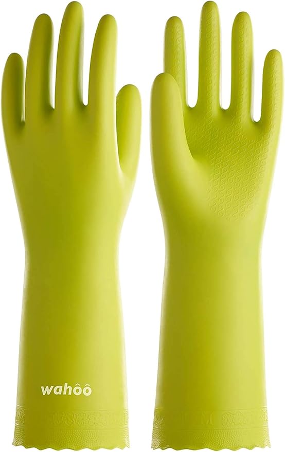 LANON wahoo Skin-Friendly Cleaning Gloves, Dishwashing Kitchen Gloves with Cotton Flocked Liner, Reusable, Non-Slip, Bud Tender, Medium