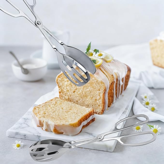 2 Pieces Salad Tongs Stainless Steel Kitchen Scissors for Food, Catering Utensil for Bread Cake Bake Steak Barbecue for Kitchen Serving and Cooking(Sliver)