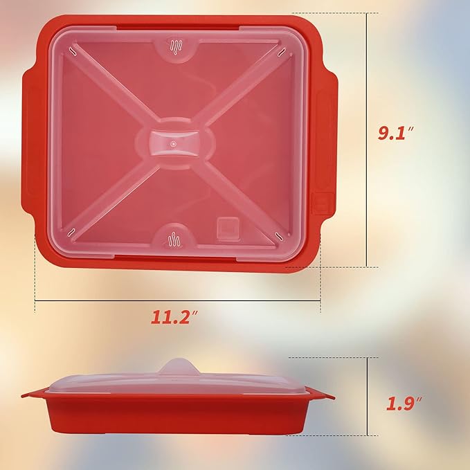MMUGOOLER Microwave Easy Bacon Maker/Cooker with Lid, Safety, Quick and with No Mess, 11.3??L x 9.0" W x 2.4" H- Red