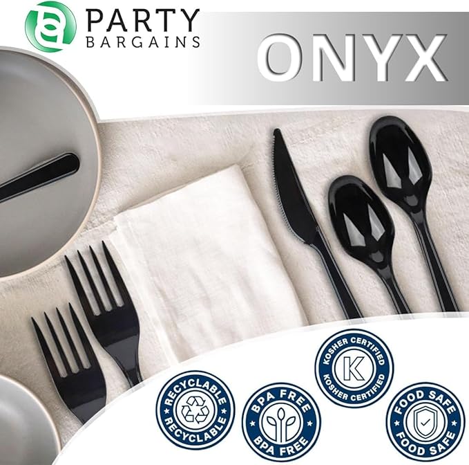 Party Bargains Disposable Cutlery set, Onyx Design, 360 Pieces: 180 Forks, 120 Spoons, 60 Knives