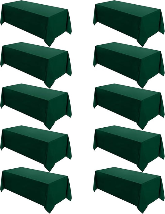 VidaFete Tablecloth 10 Pack 90 * 132inch Rectangle Table Cloth Polyester, Stain Wrinkle Resistant Polyester Dining Table Cover for Kitchen Dinning Party Wedding Rectangular Buffet Decoration(Green)