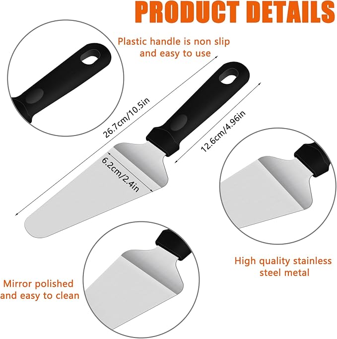 20 Pack Pizza Spatula Pie Server Stainless Steel Cake Server, Non Slip Plastic Handle Pizza Cake Holder Transfer Triangular Spade Spatula Shovel for Pizza Cake Biscuit Baking(Black)