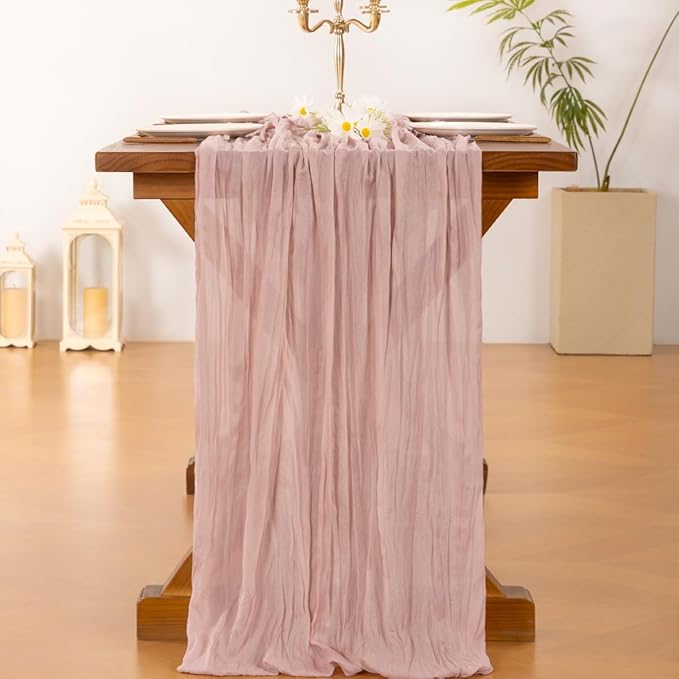 Socomi 6pcs Pink Cheesecloth Table Runner Valentine's Day Boho Rustic Gauze Dusty Pink Farmhouse 120 inch 10FT Cheese Cloth Runner for Wedding Party Baby Shower Birthday Home Decor