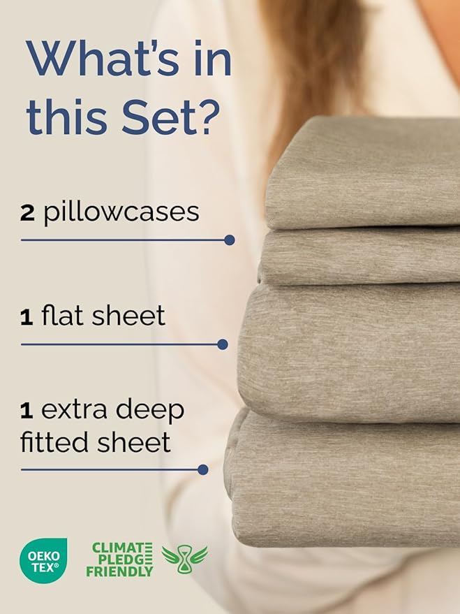 Extra Deep Pocket King Sheets - 4 Piece Breathable & Cooling Bed Sheets - Hotel Luxury Bed Sheet Set - Soft, Wrinkle Free & Comfy - Easily Fits Extra Deep Mattresses - Heathered Beige Sheets Set