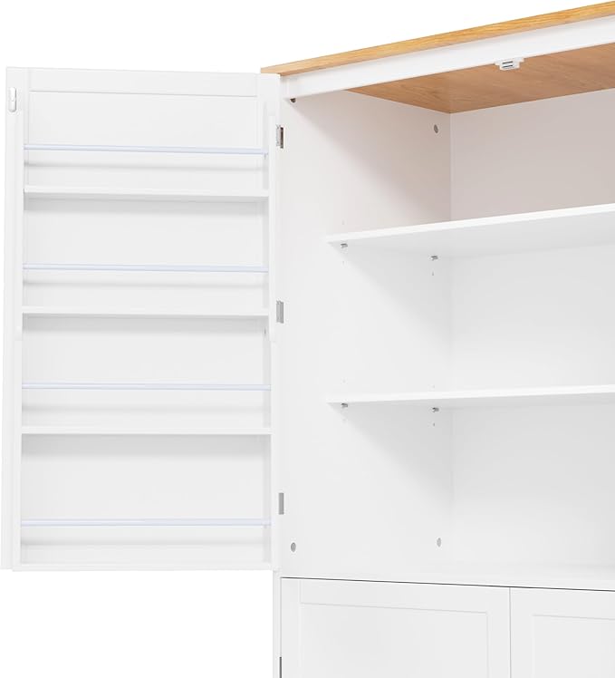 Zateety High Freestanding Kitchen Pantry Large Cupboard Storage Cabinet with 2 Drawers, 2 Adjustable Shelves, 8 Door Shelves for Kitchen, Dining Room,White