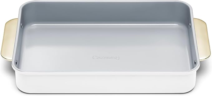 Caraway Non-Stick Ceramic 9?쓝13??Rectangle Pan - Naturally Slick Ceramic Coating - Non-Toxic, PTFE & PFOA Free - Perfect for Brownies, Lasagnas, and More - White