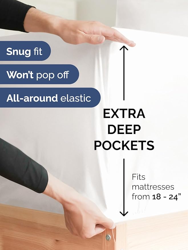 Extra Deep Pocket Queen Sheet Set - 4 Piece Breathable & Cooling Bed Sheets - Hotel Luxury Sheet Set - Soft, Wrinkle Free & Comfy - Easily Fits Extra Deep Mattresses - Deep Pocket Antique White Sheets