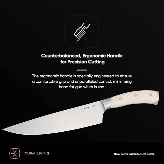 DURA LIVING 2-Piece Kitchen Knife Set ??Ultra Sharp Precision German Stainless Steel Blades, 5??Utility & 3.5??Paring Knife with Ergonomic Handles, Multipurpose for Slicing & Peeling, Cream Handle