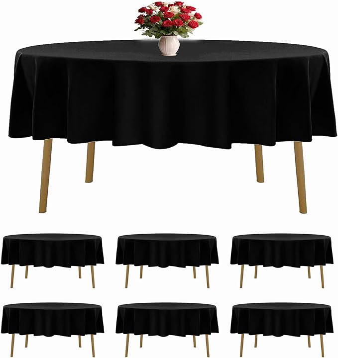 6 Pack Black Round Tablecloths 90 Inches Table Cloth Stain and Wrinkle Resistant Washable Polyester Table Cover Fabric for Party, Wedding,Dining,and Banquet Decoration