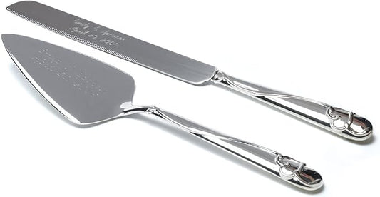 Weddingstar Cake Knife and Serving Set - Silver Plated with Raised Loop Heart