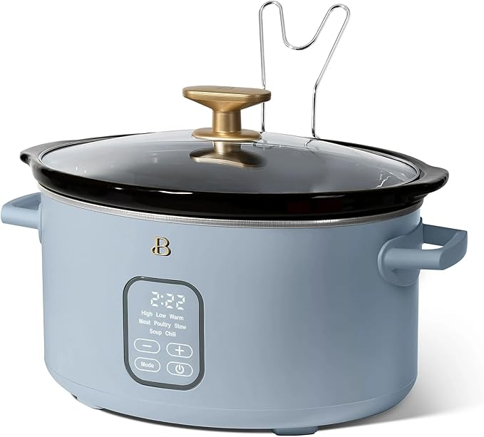 Beautiful 6 Quart Programmable Slow Cooker, 5 Cooking Presets, Digital Countdown Timer, Dishwasher Safe Parts by Drew Barrymore (Cornflower Blue)