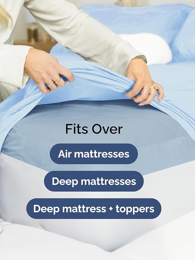 Extra Deep Pocket Full Sheets - 4 Piece Breathable & Cooling Bed Sheets - Hotel Luxury Bed Sheet Set - Soft, Wrinkle Free & Comfy - Easily Fits Extra Deep Mattresses - Deep Pocket Light Blue Sheets