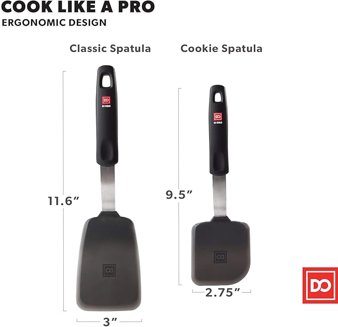 DI ORO Spatulas for Kitchen Use - Forever Warranty - 600째F Heat Resistance Silicone - Turner Spatula Set for Cooking - BPA Free Wide Pancake Spatulas - Egg Flippers for Nonstick Cookware Safe (2pc)