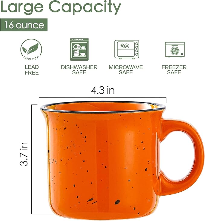 bestone Coffee Mugs Set of 4竊?6 oz Large Ceramic with Handles,Coffee,Salad,Noodles etc Cups for Cereal Latte,Vibrant Colors (Vibrant 6, 16-oz)