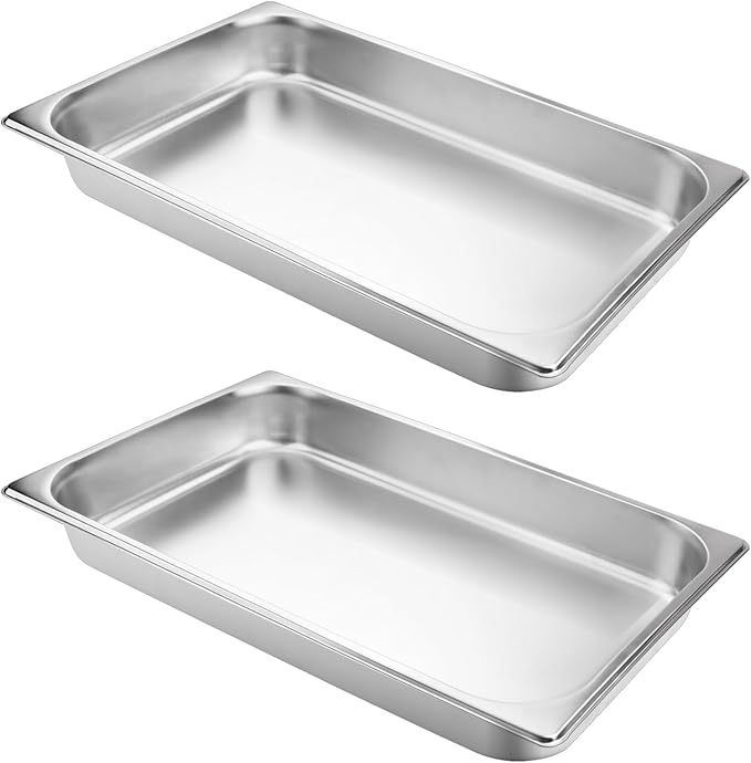 VOISEN 2 Pack Hotel Pans, 2.5" Deep, Anti-Jamming, Commercial Stainless Steel Steam Table & Catering Food Pans