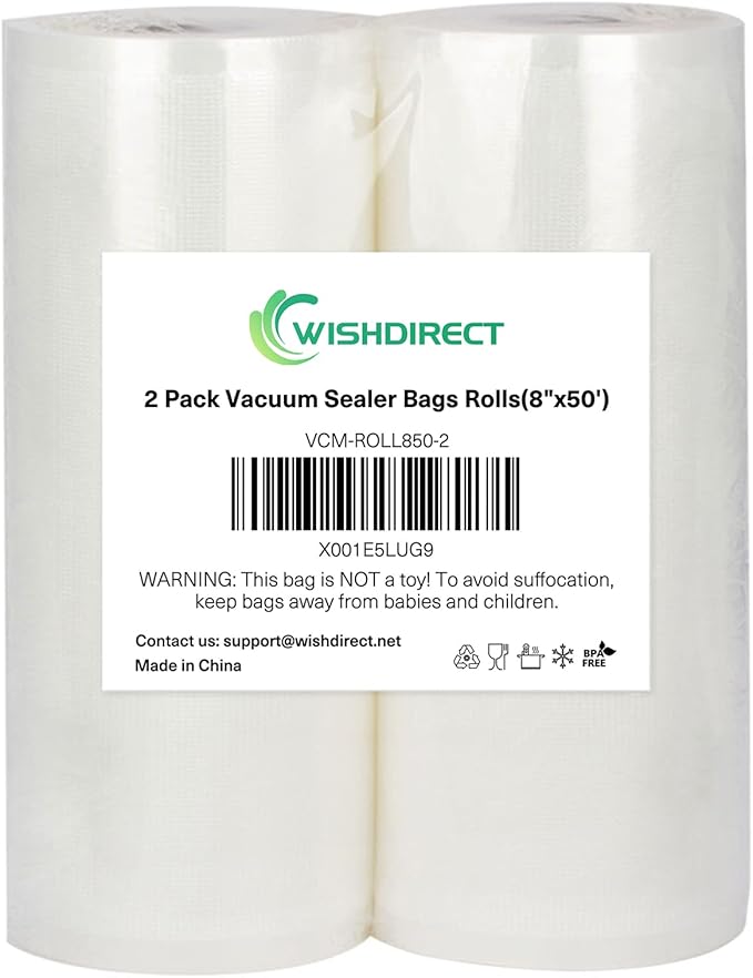 Vacuum Sealer Bags Rolls (2-Pack), 8??X 50??Heavy Duty Commercial Grade Embossed Bags for Food Preservation Freezer Sous Vide Cooking(Total 100 Feet)