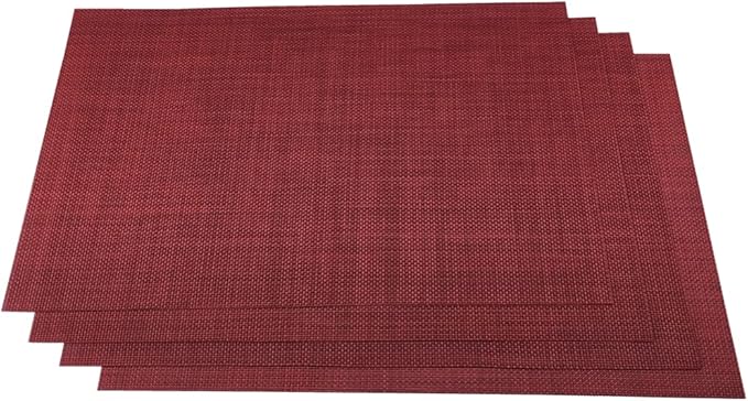 WAZAIGUR Placemats Easy to Clean Crisscross Woven Vinyl Place Mats Durable Non-Slip Heat Resistant Table Mats Placemats for Kitchen Table Set of 4,Red