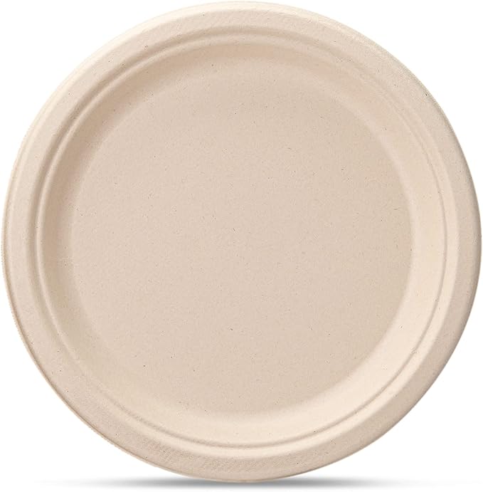 Comfy Package [9 Inch - 250 Pack] Paper Plates, 100% Compostable Plates Heavy-Duty - Kraft Biodegradable Plates, Disposable Sugarcane Paper Plates - Brown Unbleached
