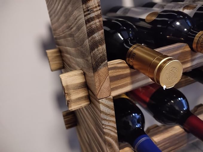 32-Bottle 4-Tier Stackable Wine Rack ??Freestanding Carbonized Pine Organizer for Home Bar, Kitchen, Countertop, Modular DIY Design