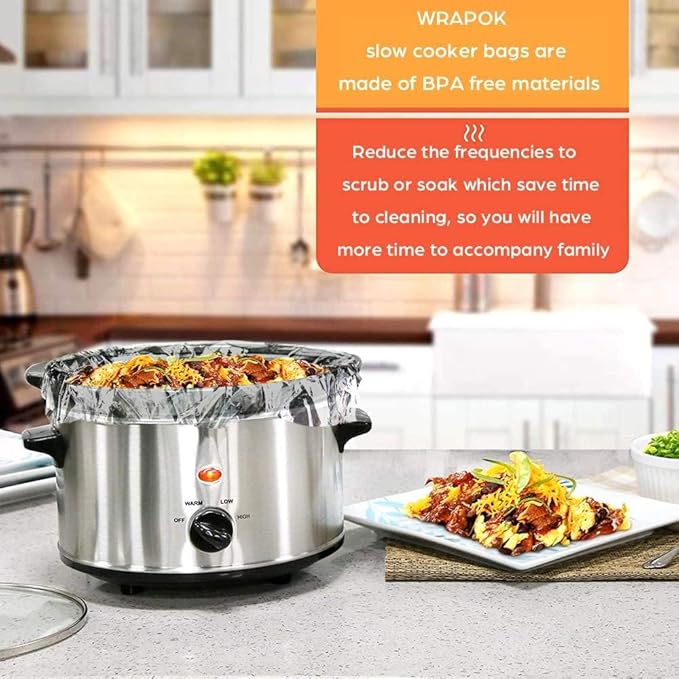 ECOOPTS Slow Cooker Liners (30 Liners), 14" 횞 22" Pot Liners Fit 6-10 Quarts, Disposable Cooking Bags Suitable for Oval & Round Pot, BPA Free (14" 횞 22")