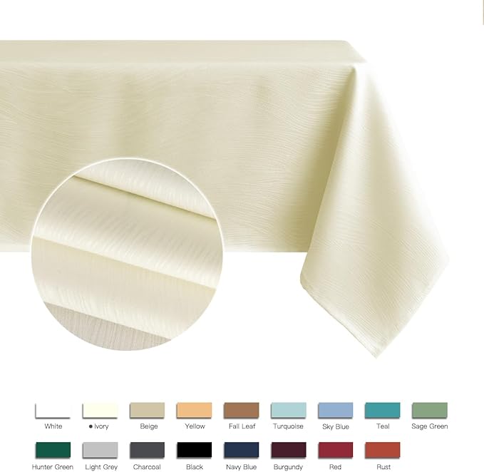 maxmill Jacquard Tablecloth Swirl Design Spillproof Wrinkle Free Heavy Weight Soft Table Cloth Decorative Fabric Table Cover for Outdoor and Indoor Use Oblong 60 x 120 Inch Ivory