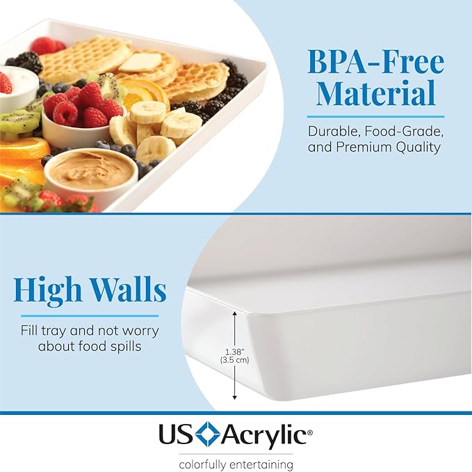 US Acrylic White Plastic Serving Trays (Set of 4) 15??x 10??| Large Unbreakable Reusable Rectangular Party Platters | Serve Appetizers, Fruit, Veggies, & Desserts | BPA-Free & Made in USA