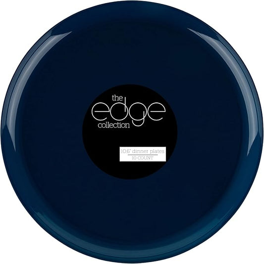[30 Pack 10.7''] Dark Blue Plastic Party Plates Edge Collection Premium heavyweight Elegant Disposable Tableware Dishes
