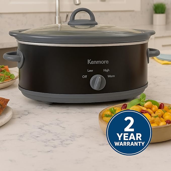 Kenmore 5 Quart Slow Cooker - Crock pot with Programmable Settings,Digital Controls, Large Capacity for Family Meals, Dishwasher-Safe Stoneware, Warm Rice & Sous Vide Stew