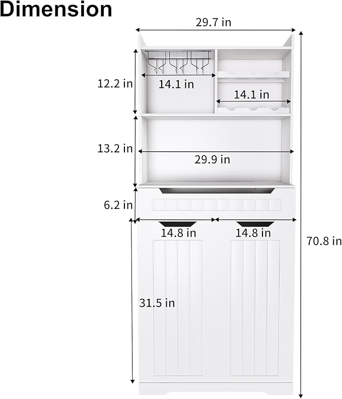 70" Tall Kitchen Pantry Cabinet with Charging Station & Drawer,Farmhouse Modern Wood Small Storage Cabinets w/Wide Tabletop,Wine Rack & 6 Door Shelves,for Small Kitchen,Living & Dining Room,White