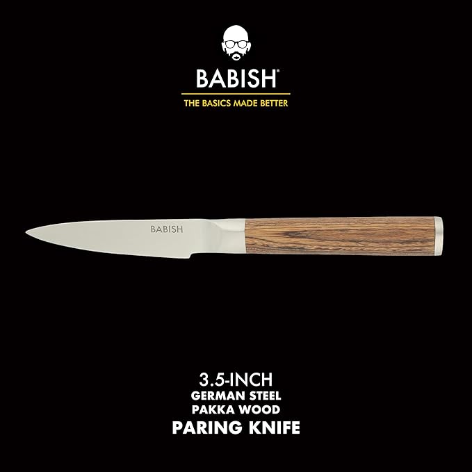Babish German 1.4116 Stainless Steel Paring Knife with Dark Pakka Wood Handle ??3.5-Inch Precision Kitchen Knife for Peeling, Trimming & Prep Work, Full-Tang Blade